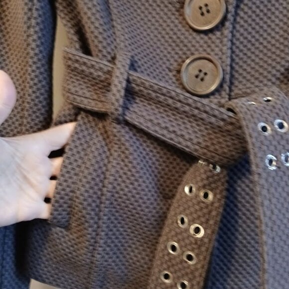 SUGAR FLY Peacoat womens XS Brown softshell woven Seersucker look Sexy Coat! - Picture 5 of 13